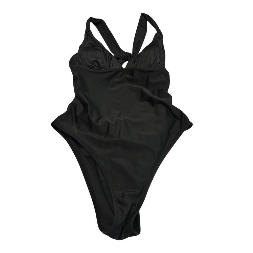 Cupshe Black One Piece Swimsuit Criss Cross Back Ruched Cups Size L